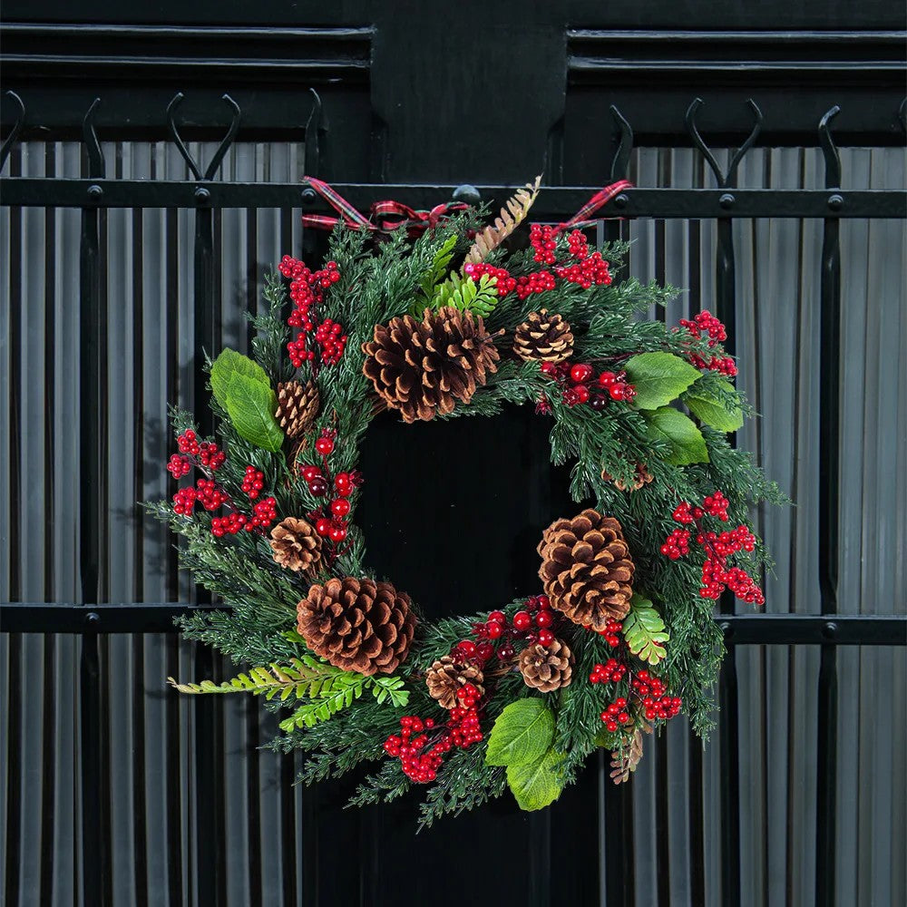 Cypress and Red Berry Front Door Wreath, 18 Inch - view 2