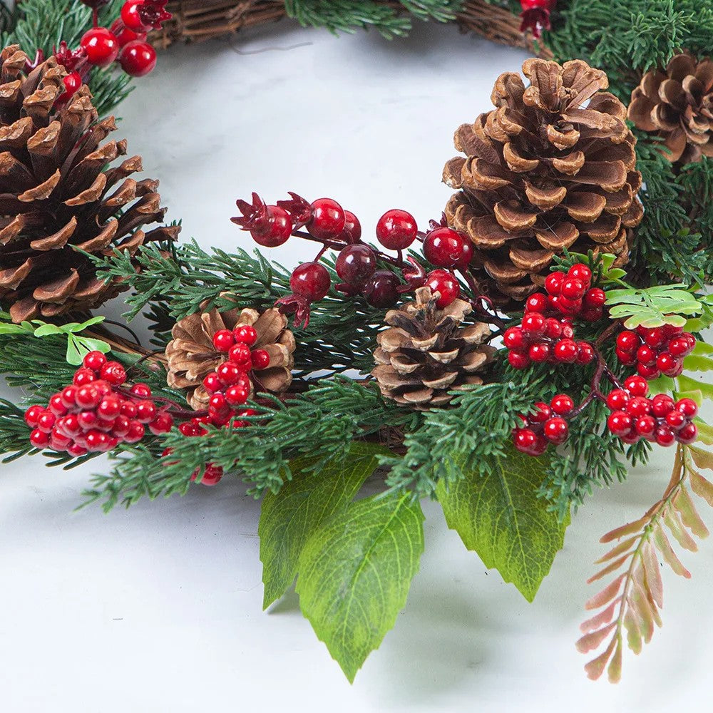 Cypress and Red Berry Front Door Wreath, 18 Inch - view 4