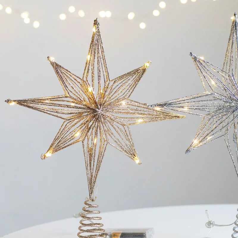 Gold Wire Star Tree Topper with Lights - view 2