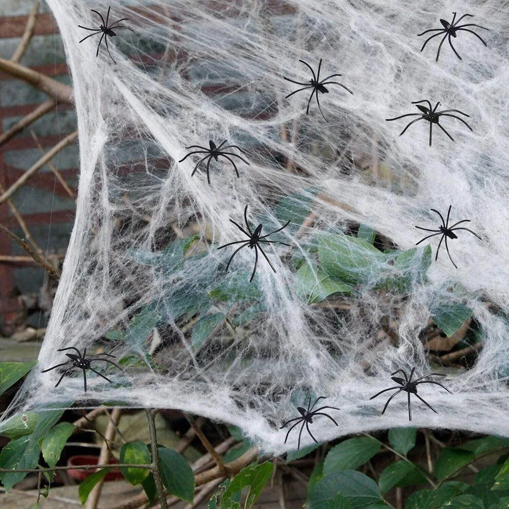 Stretchy Spider Web Decor with Fake Spiders - view 2