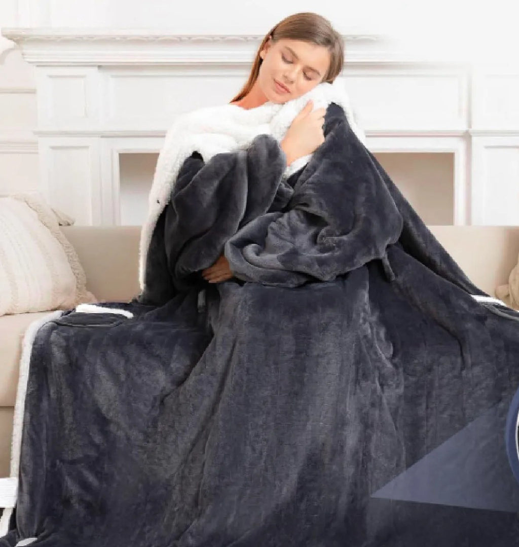 Wearable Heated Blanket with Hood and Sleeves — view 2
