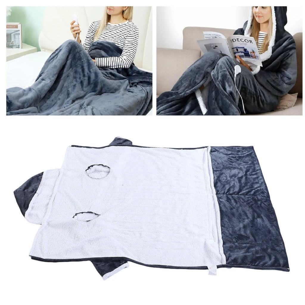 Wearable Heated Blanket with Hood and Sleeves — view 4