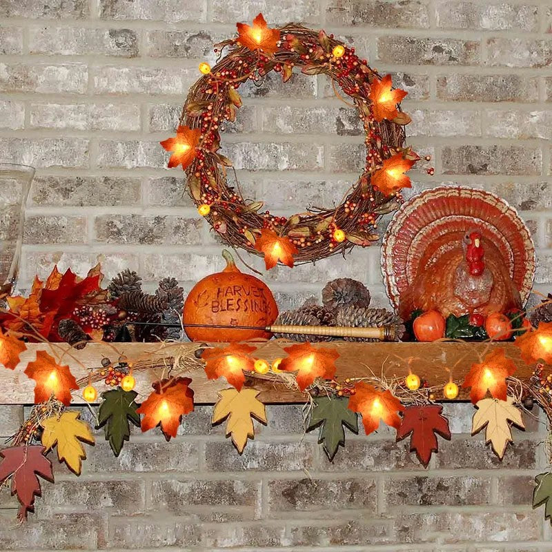 Lighted Maple Leaf Garland, 10 ft