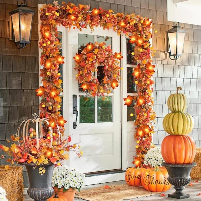 Lighted Maple Leaf Garland, 10 ft - view 2