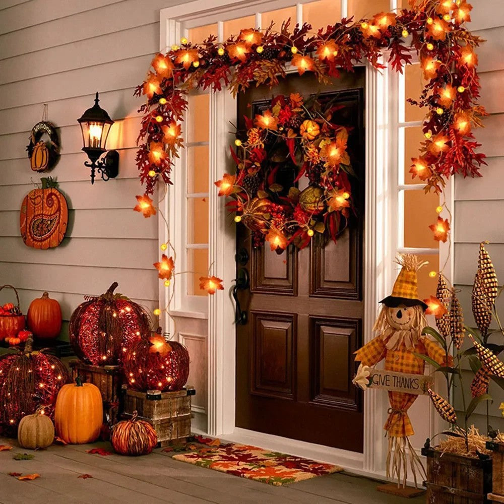 Lighted Maple Leaf Garland, 10 ft - view 3