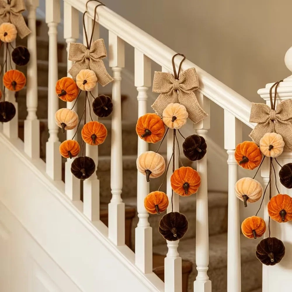 Velvet Pumpkin Door Hanger with Burlap Bow - view 2