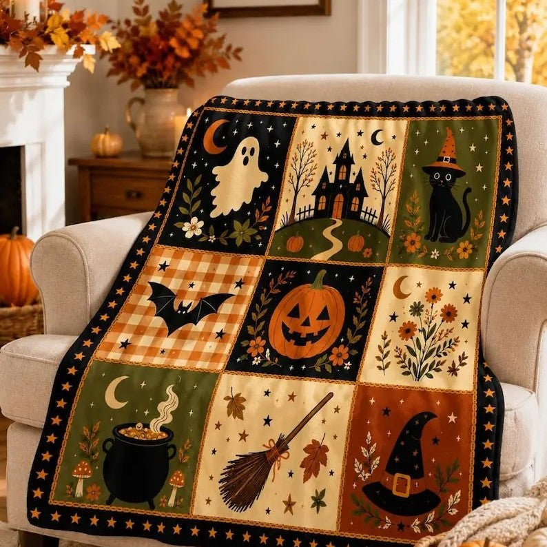 Vintage Halloween Patchwork Throw