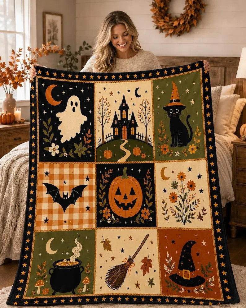 Vintage Halloween Patchwork Throw - view 2