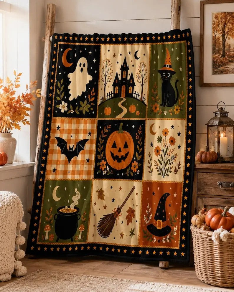 Vintage Halloween Patchwork Throw - view 3