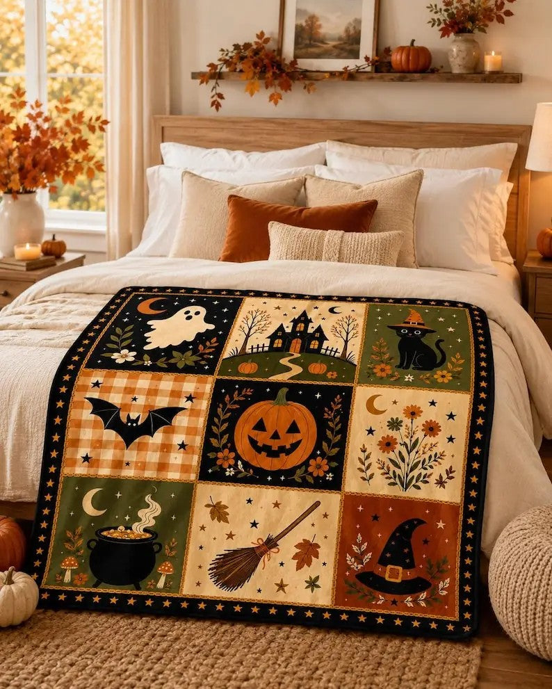 Vintage Halloween Patchwork Throw - view 4
