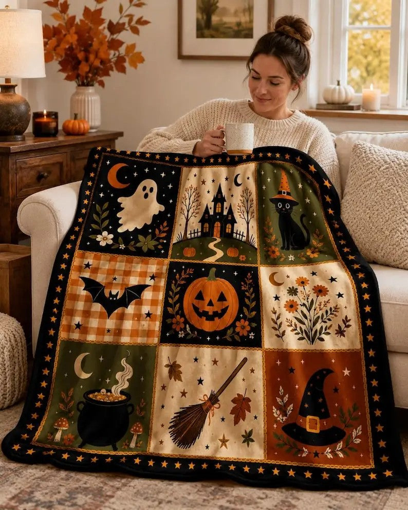 Vintage Halloween Patchwork Throw - view 5