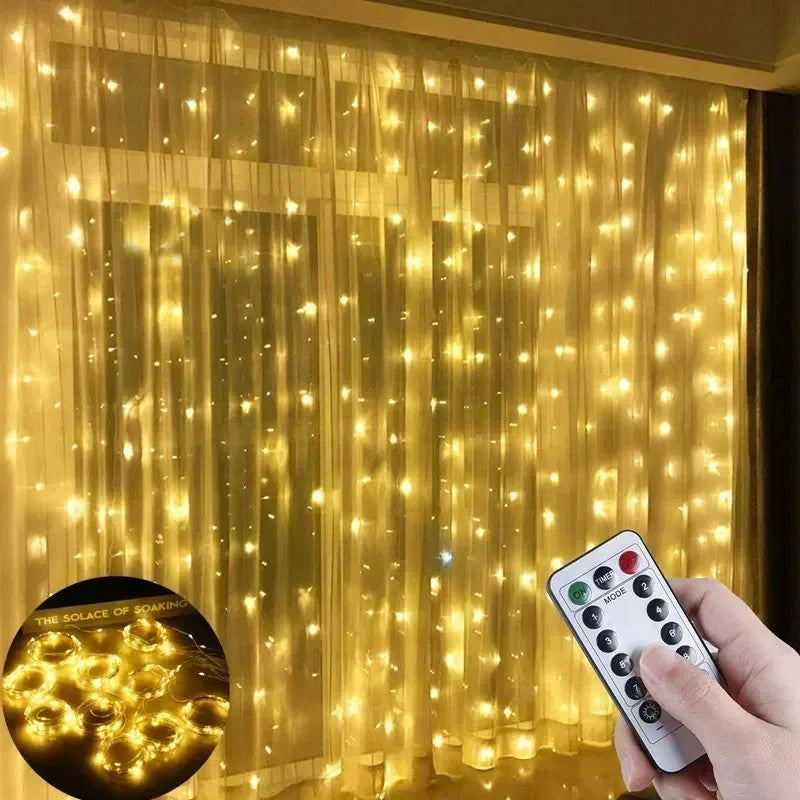 Warm White Curtain Fairy Lights with Remote
