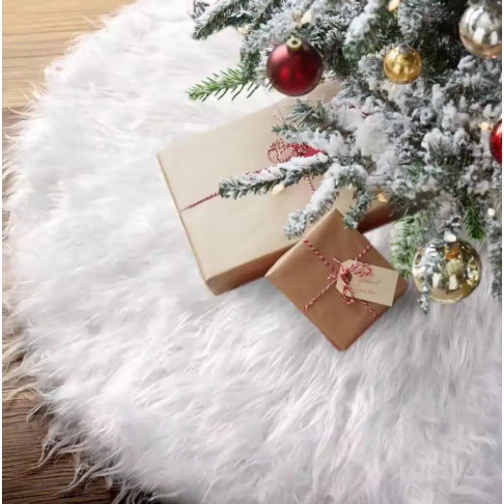 White Plush Christmas Tree Skirt, 30 Inch